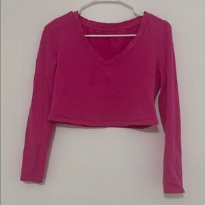 Women's Pink V-Neck Long Sleeve Top